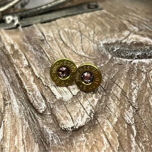 BULLET STUD EARRINGS - 45 AUTO - SWAROVSKI CRYSTAL BIRTHSTONE 
JUNE-LT.AMETHYST